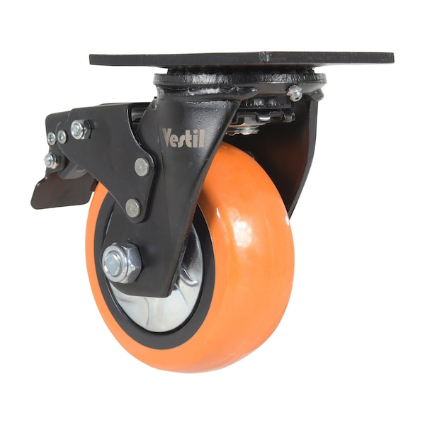 Polyurethane Swivel With Total Brake Caster 5 In. Diameter X 2 In. Width 639 Lb Orange/Silver